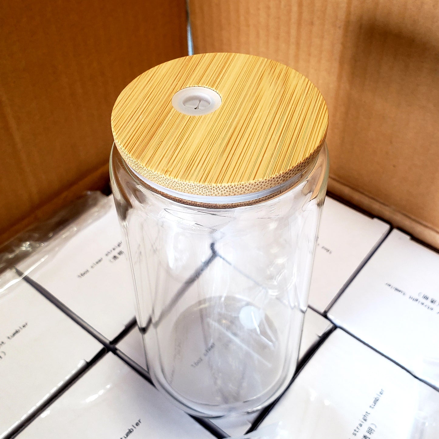 16oz Sublimation Glass Beer Snowglobe Tumbler with Bamboo Lid and Plastic Straw