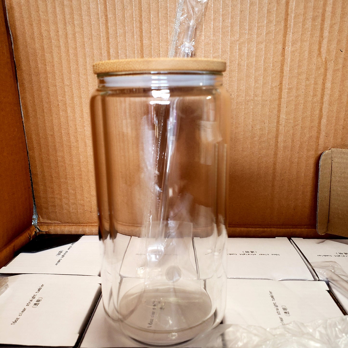 16oz Sublimation Glass Beer Snowglobe Tumbler with Bamboo Lid and Plastic Straw
